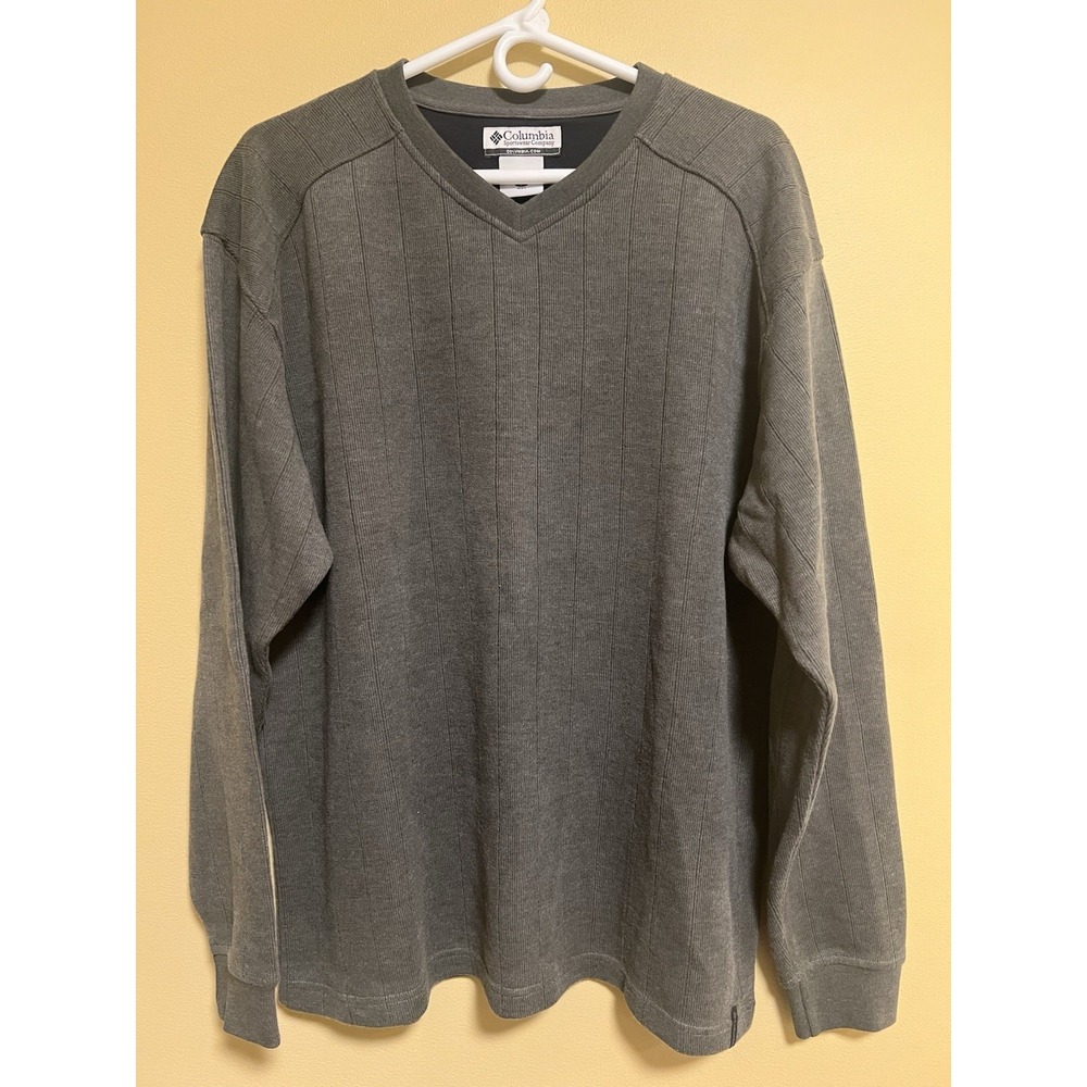 Columbia Men's Sweater Large Gray Pullover V-neck Long Sleeve Cotton Polyester